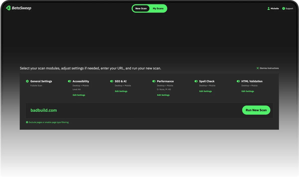 Laptop computer showing the starting screen of the BetaSweep app