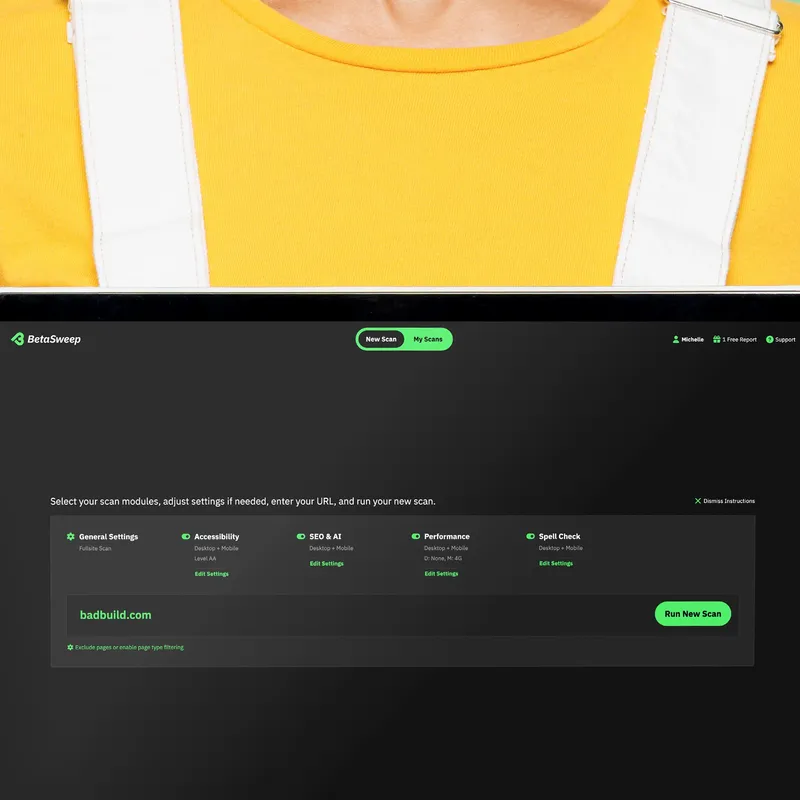 Zoomed in on a laptop showing the opening screen of the BetaSweep app